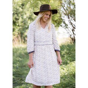 Bohme White Floral Dress with Navy Accents